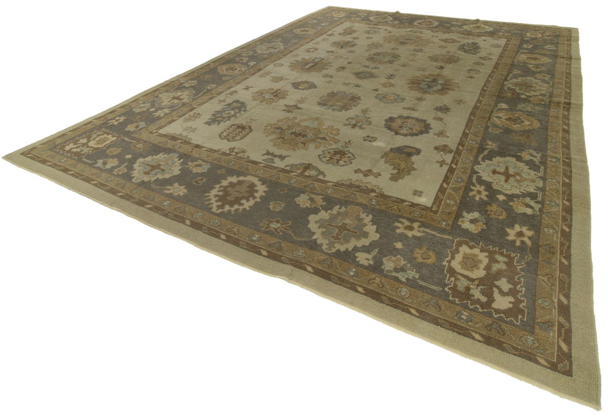 12x16 Ivory and Gray Turkish Oushak Rug
