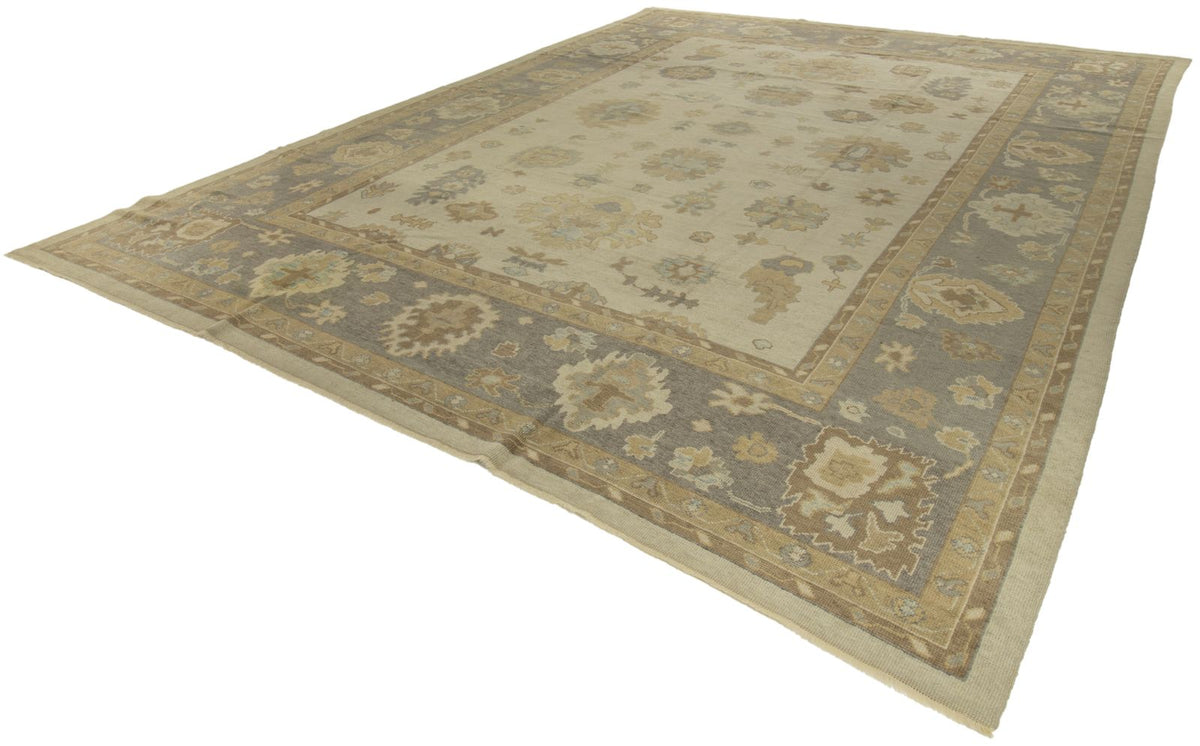 12x16 Ivory and Gray Turkish Oushak Rug
