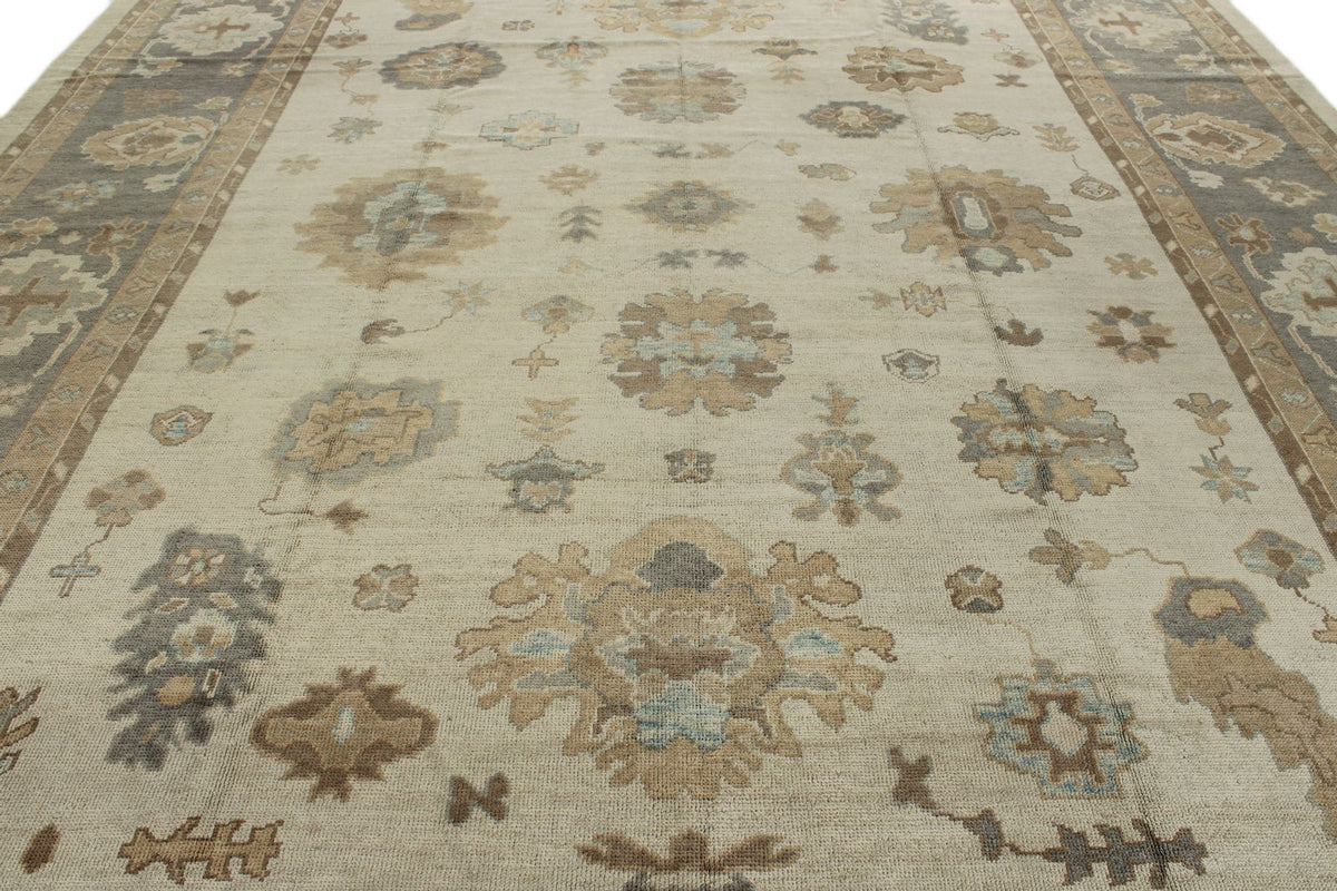 12x16 Ivory and Gray Turkish Oushak Rug