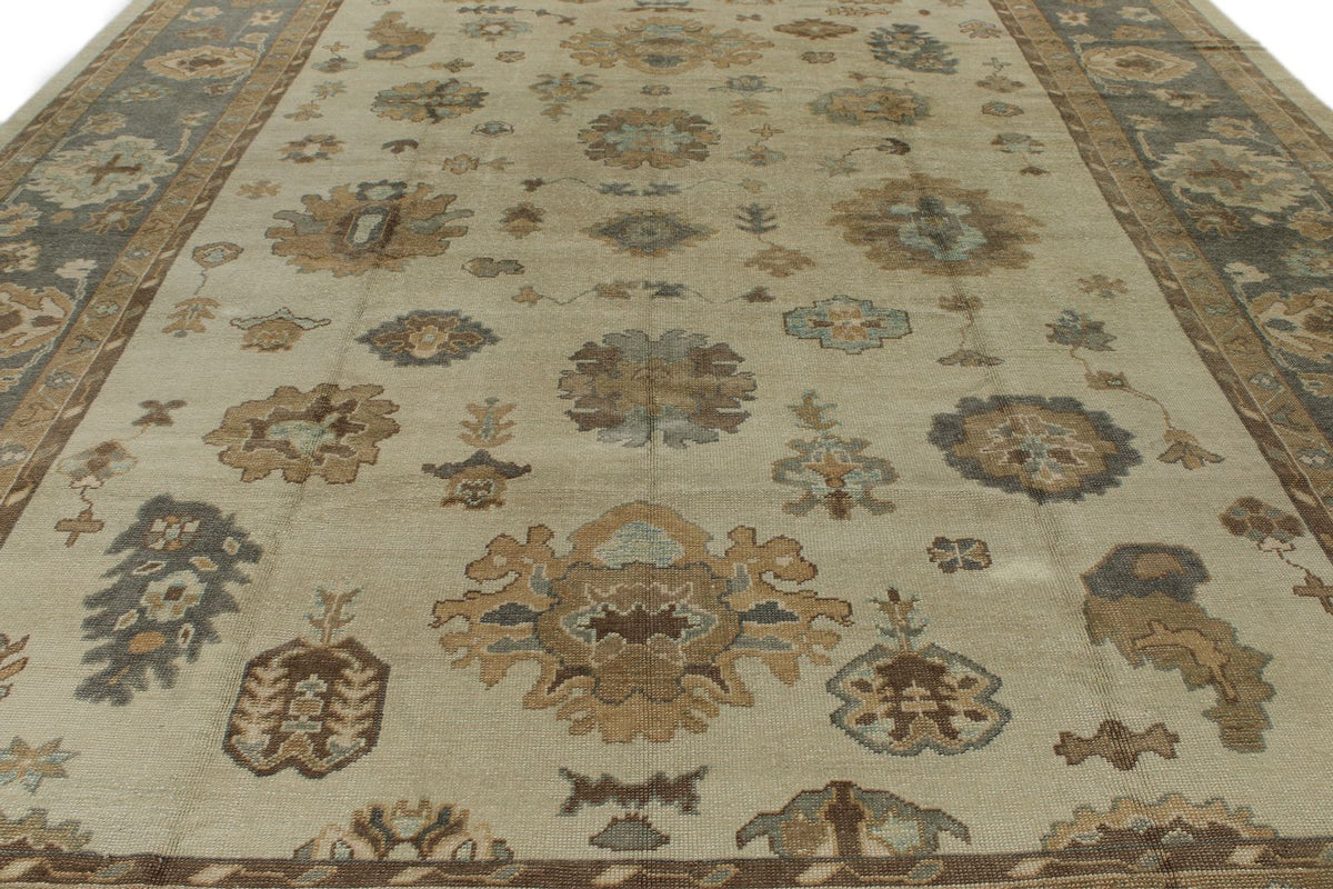 12x16 Ivory and Gray Turkish Oushak Rug