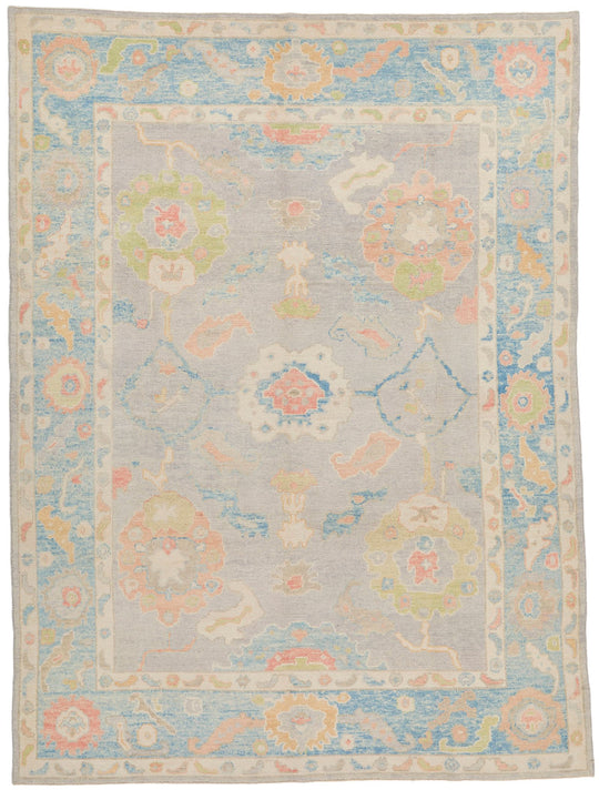 8x11 Gray and Blue Turkish Oushak Rug