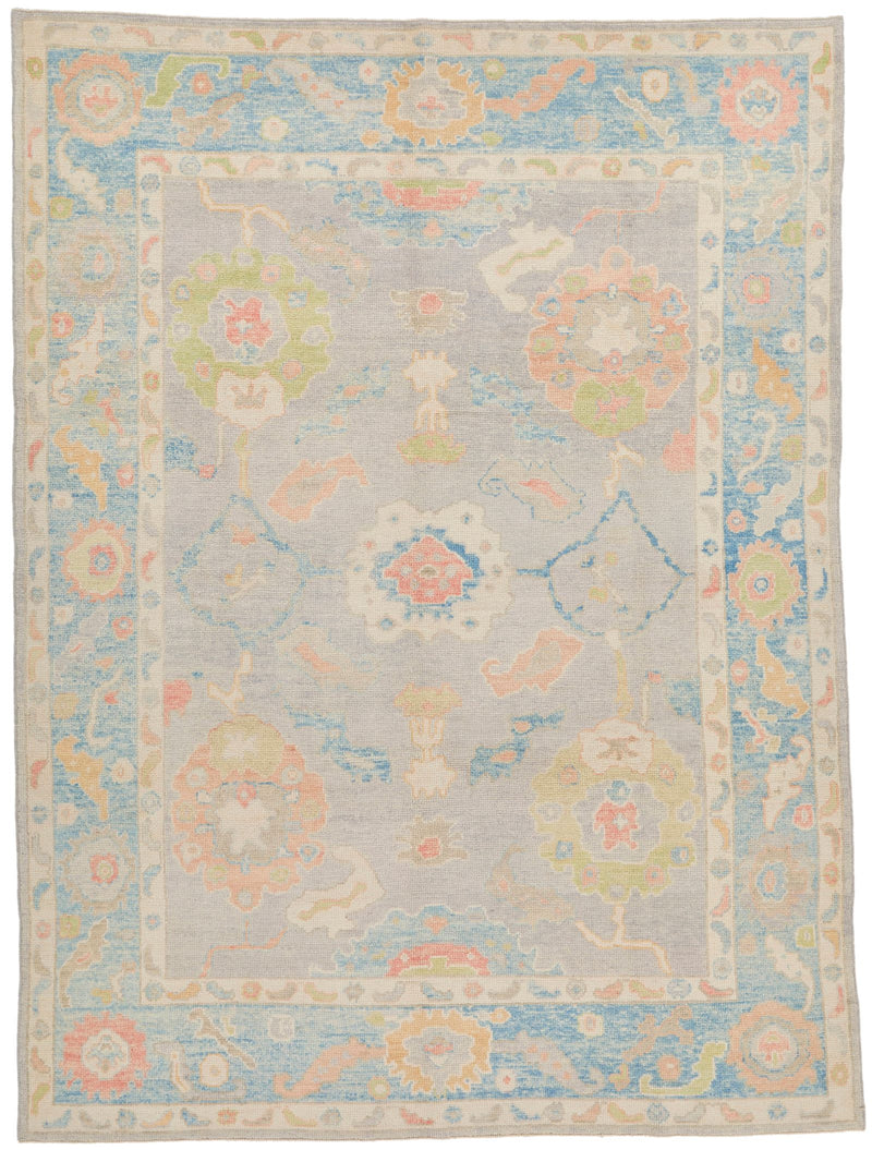 8x11 Gray and Blue Turkish Oushak Rug