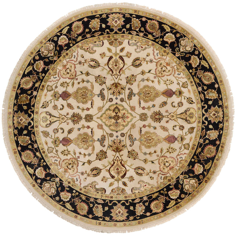 8x8 Ivory and Black Turkish Traditional Rug