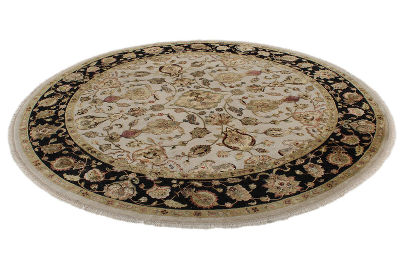 8x8 Ivory and Black Turkish Traditional Rug