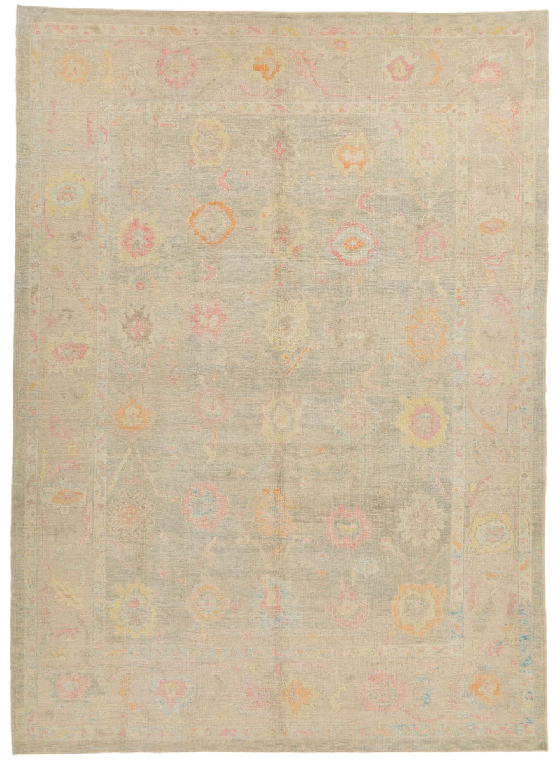 9x12 Beige and Ivory Turkish Oushak Rug