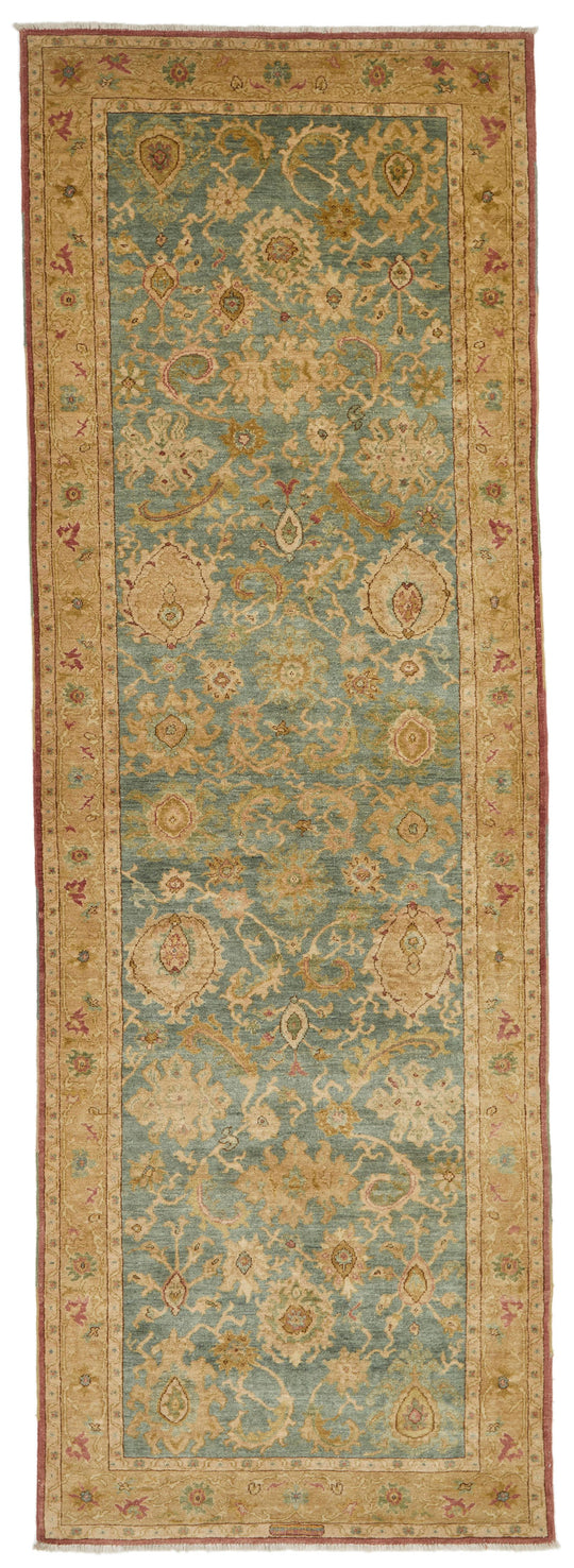4x12 Green and Beige Turkish Traditional Runner