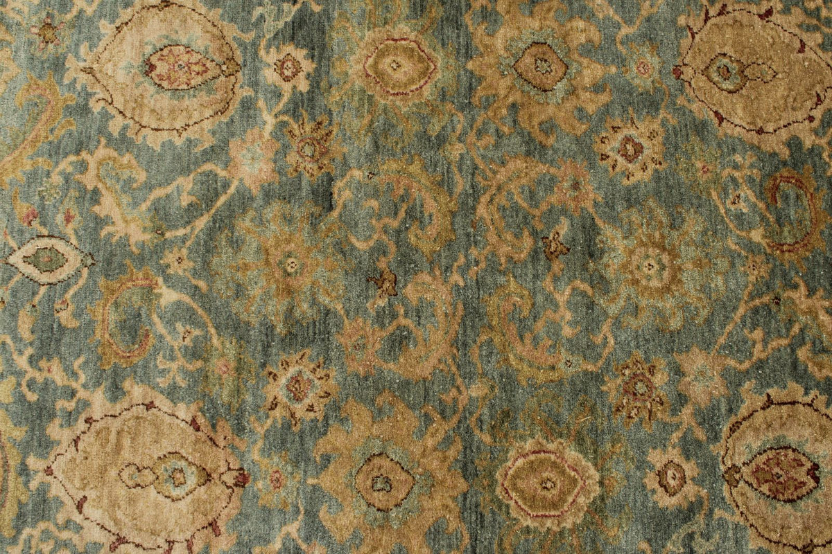 4x12 Green and Beige Turkish Traditional Runner