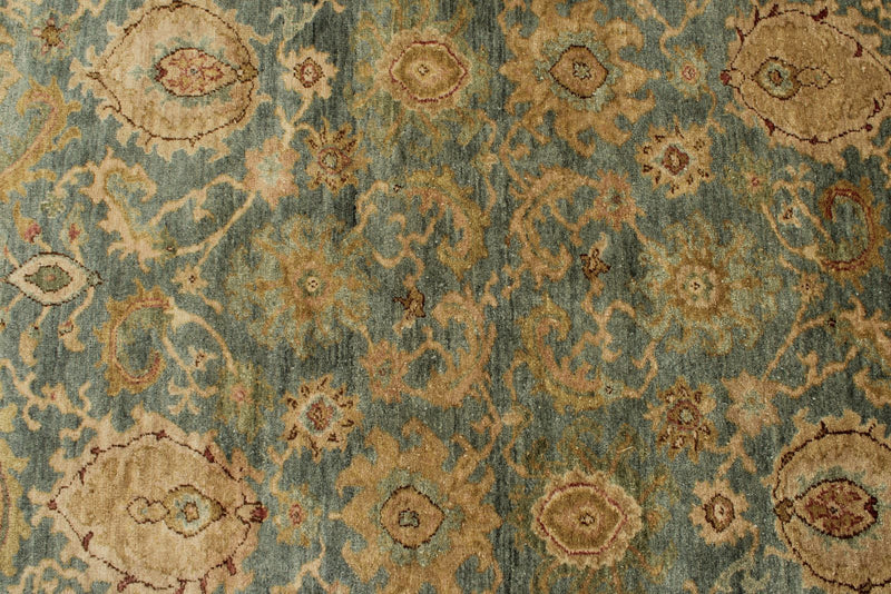 4x12 Green and Beige Turkish Traditional Runner