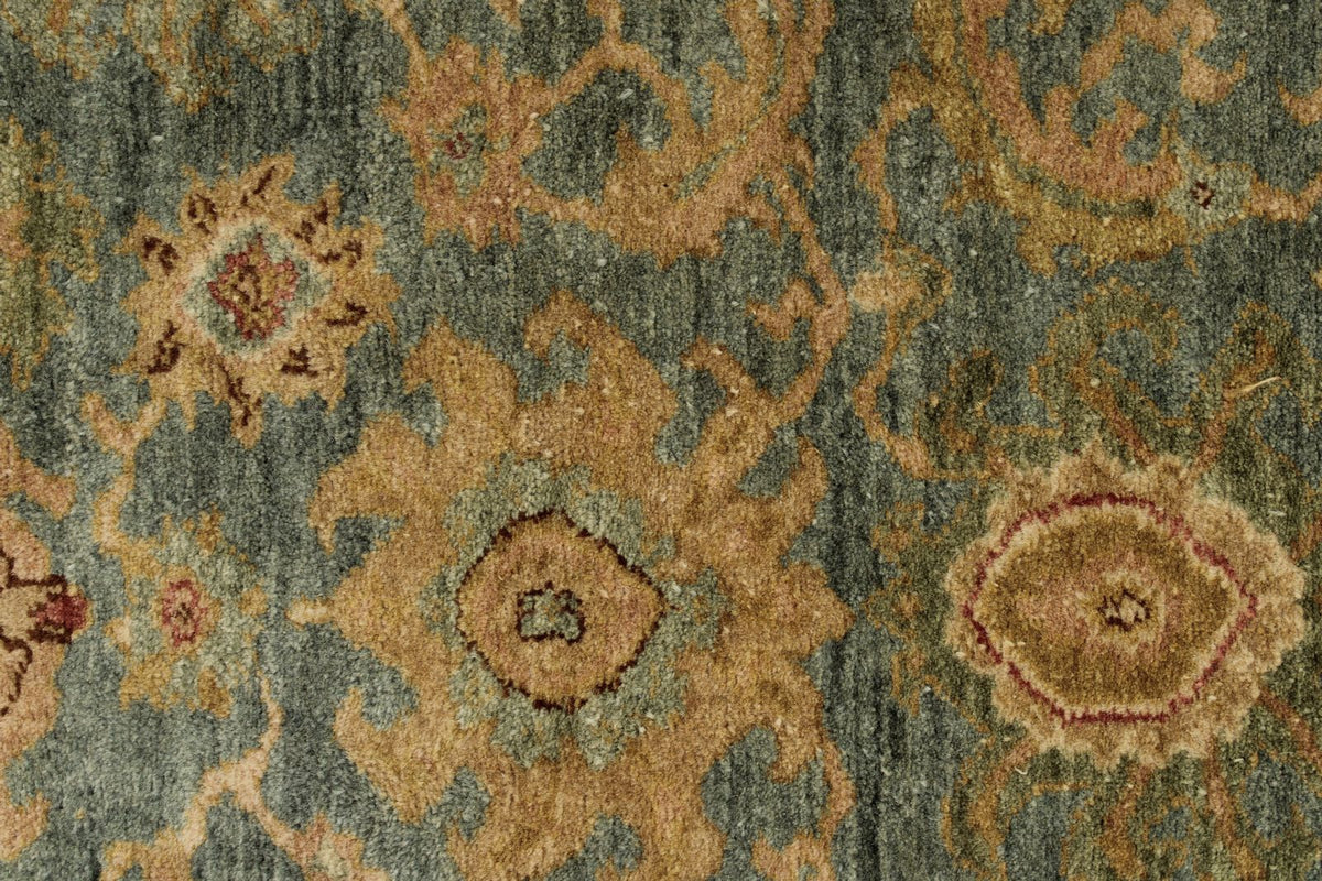 4x12 Green and Beige Turkish Traditional Runner