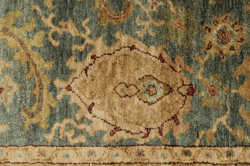 4x12 Green and Beige Turkish Traditional Runner