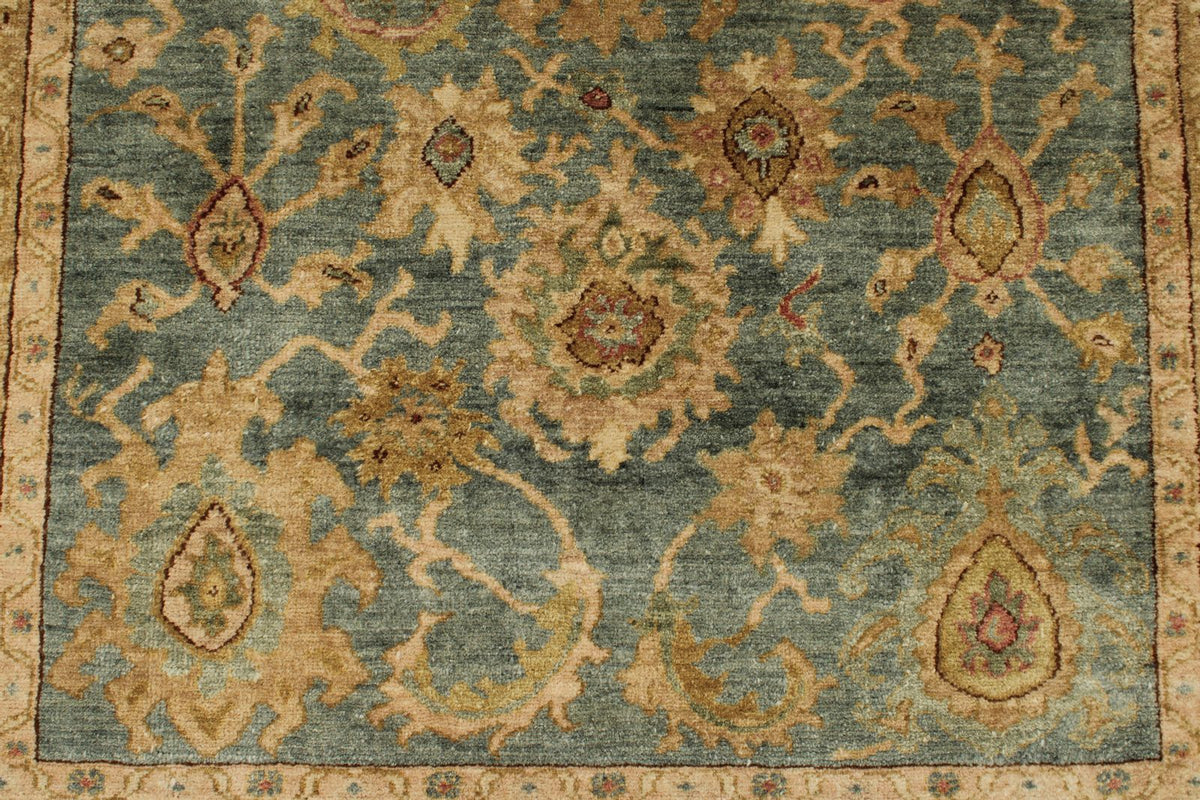 4x12 Green and Beige Turkish Traditional Runner
