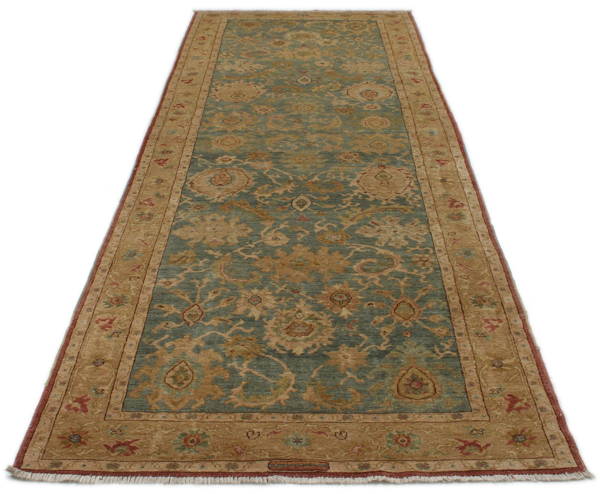 4x12 Green and Beige Turkish Traditional Runner