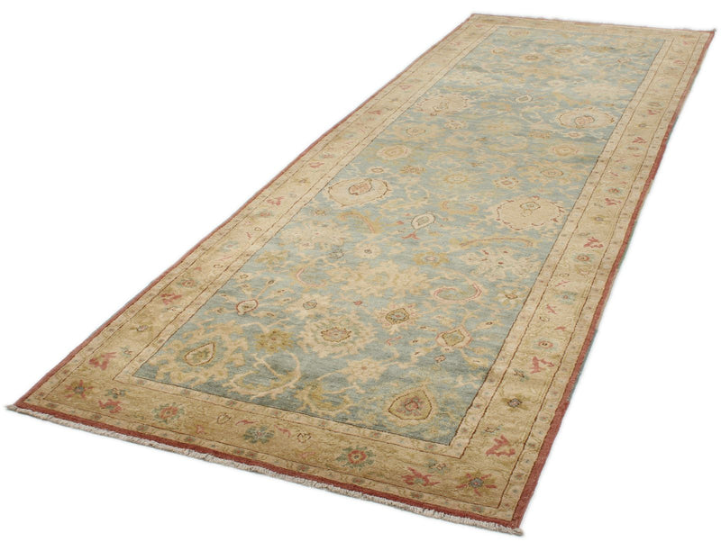 4x12 Green and Beige Turkish Traditional Runner
