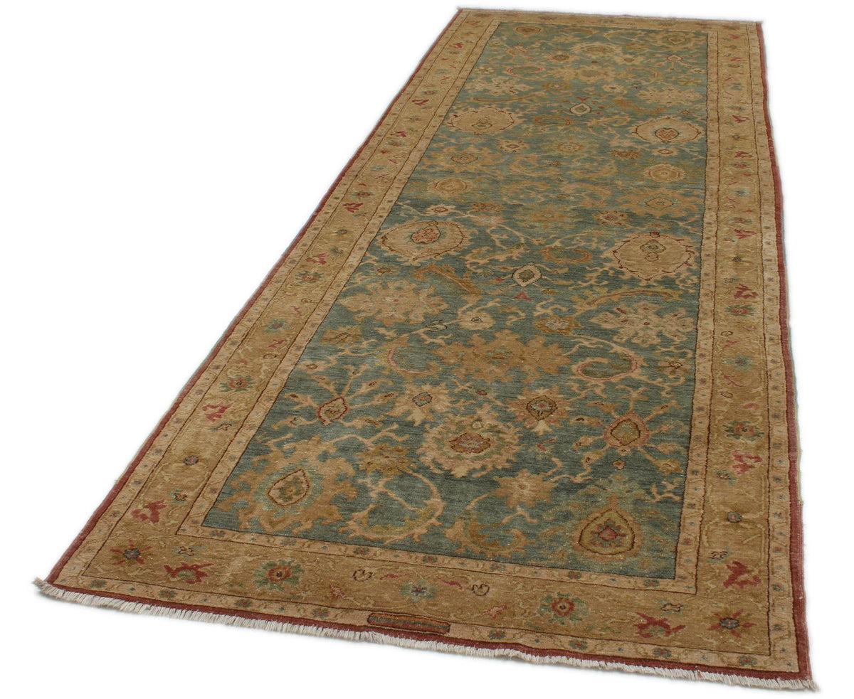 4x12 Green and Beige Turkish Traditional Runner