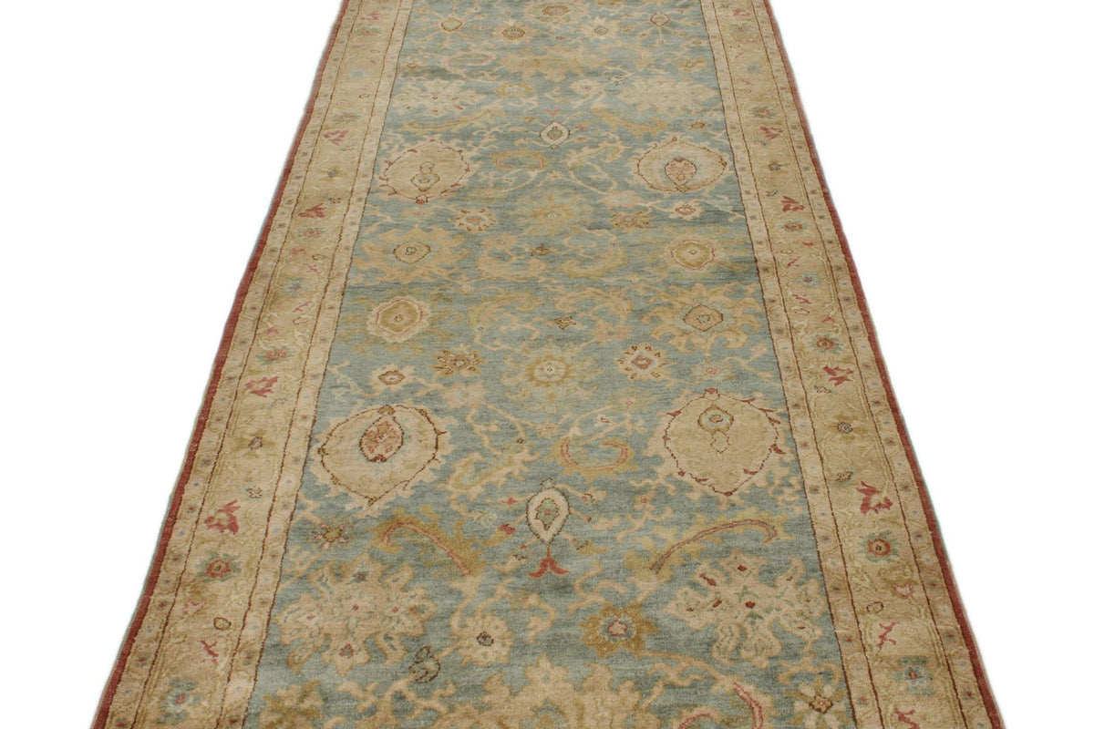 4x12 Green and Beige Turkish Traditional Runner