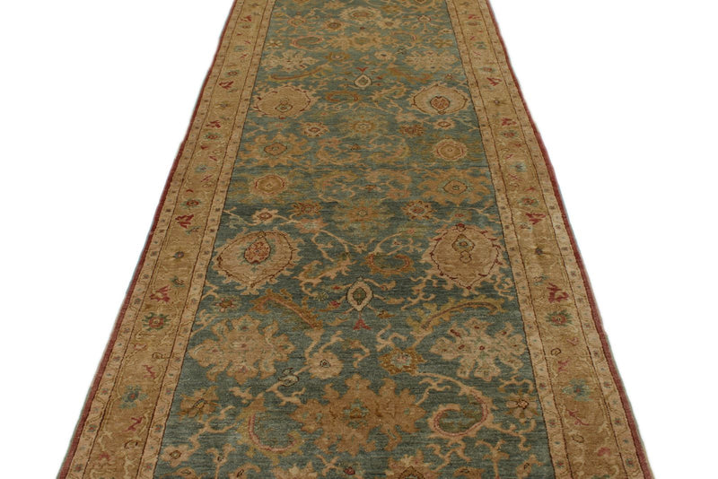 4x12 Green and Beige Turkish Traditional Runner
