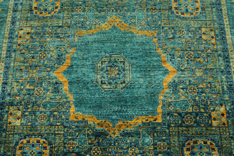 6x8 Light Blue and Light Green Anatolian Traditional Rug