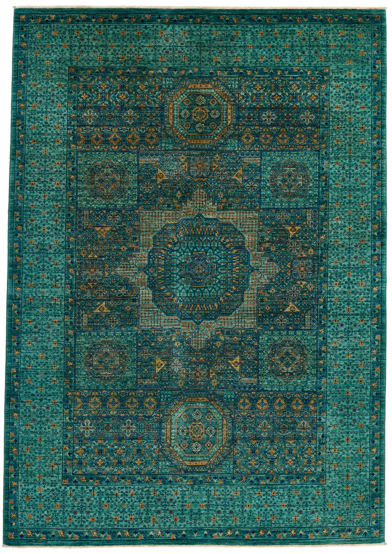 6x8 Green and Light Green Anatolian Traditional Rug