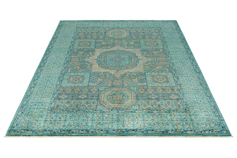 6x8 Green and Light Green Anatolian Traditional Rug