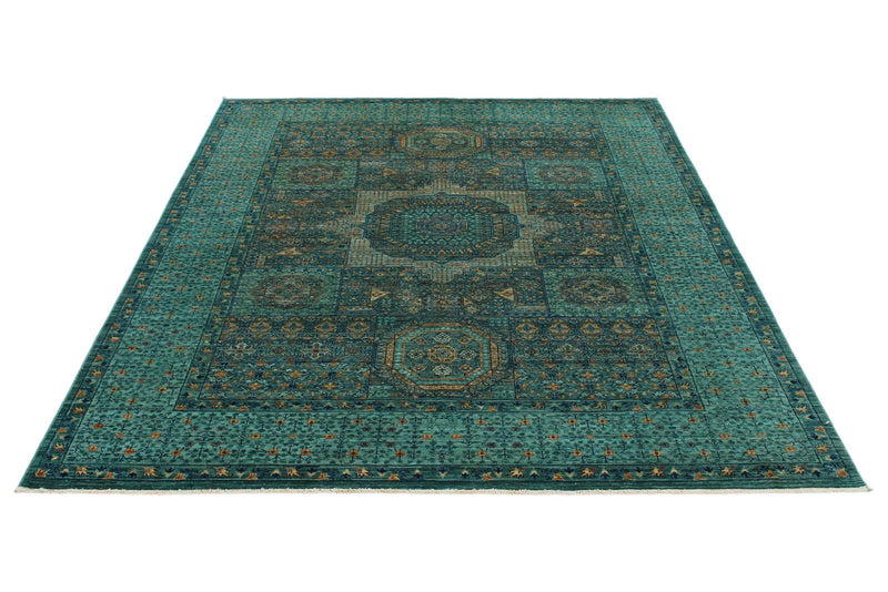 6x8 Green and Light Green Anatolian Traditional Rug