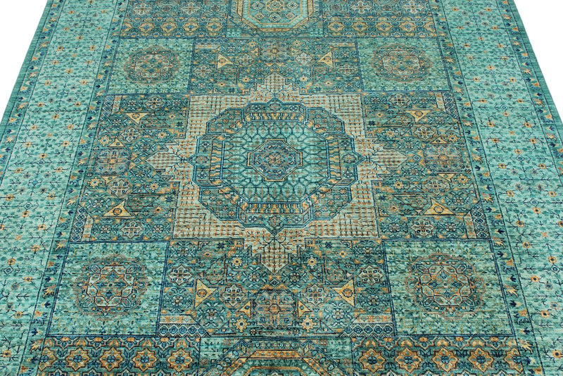 6x8 Green and Light Green Anatolian Traditional Rug