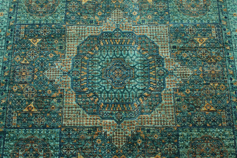 6x8 Green and Light Green Anatolian Traditional Rug