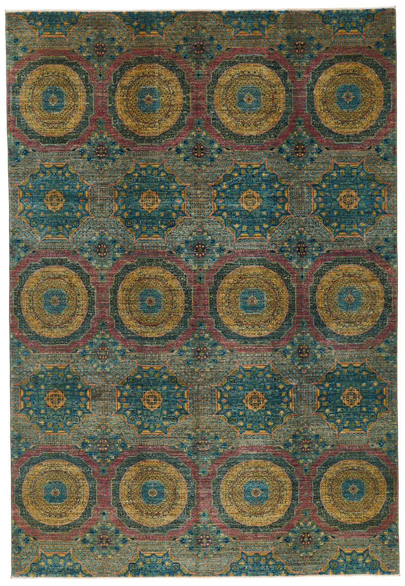 7x10 Light Green and Multicolor Anatolian Traditional Rug