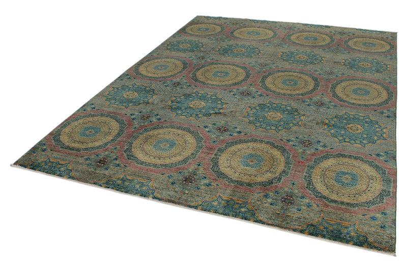 7x10 Light Green and Multicolor Anatolian Traditional Rug