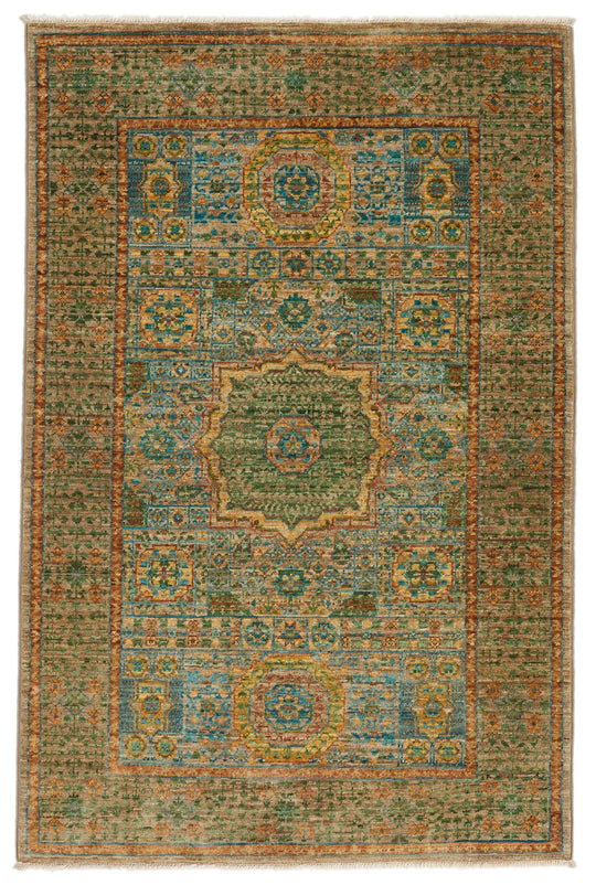 3x4 Green and Multicolor Anatolian Traditional Rug
