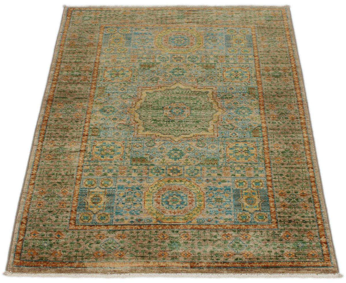 3x4 Green and Multicolor Anatolian Traditional Rug