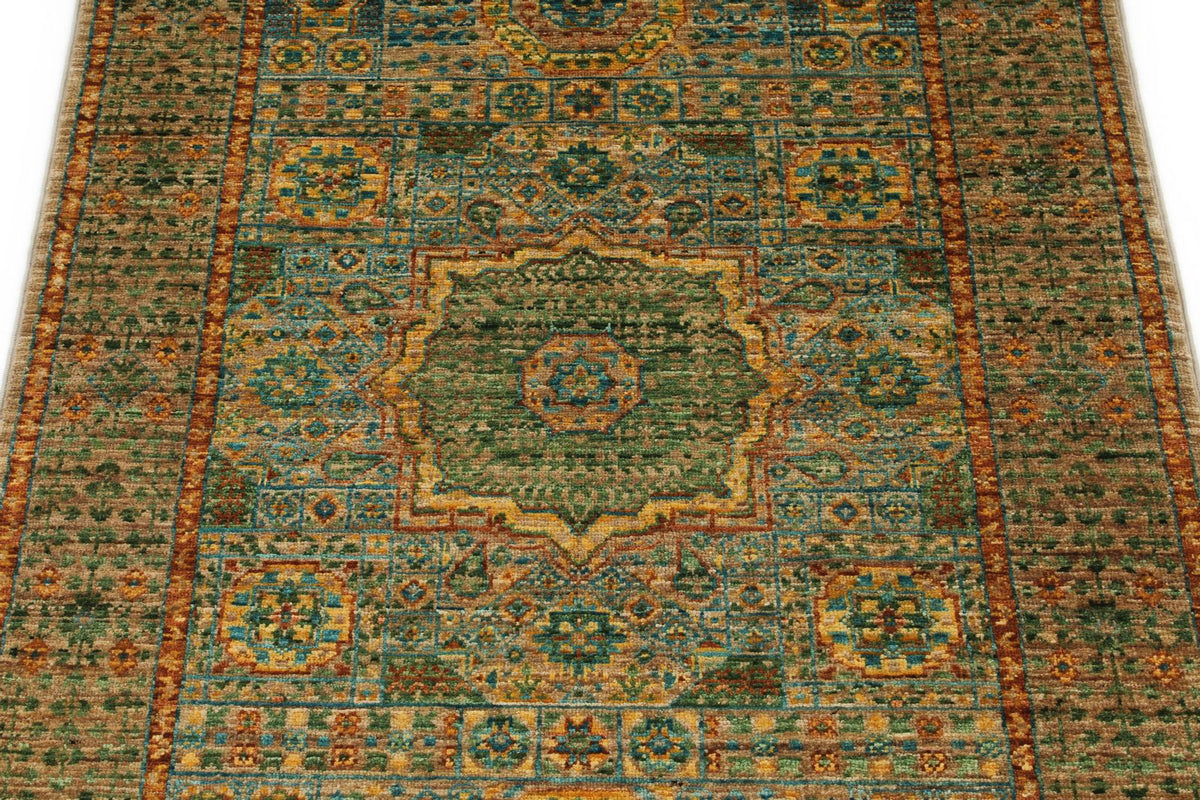 3x4 Green and Multicolor Anatolian Traditional Rug