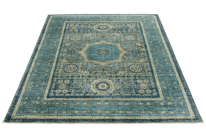 5x7 Gray and Blue Anatolian Traditional Rug