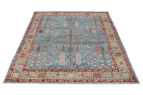 5x7 Light Blue and Light Green Anatolian Traditional Rug