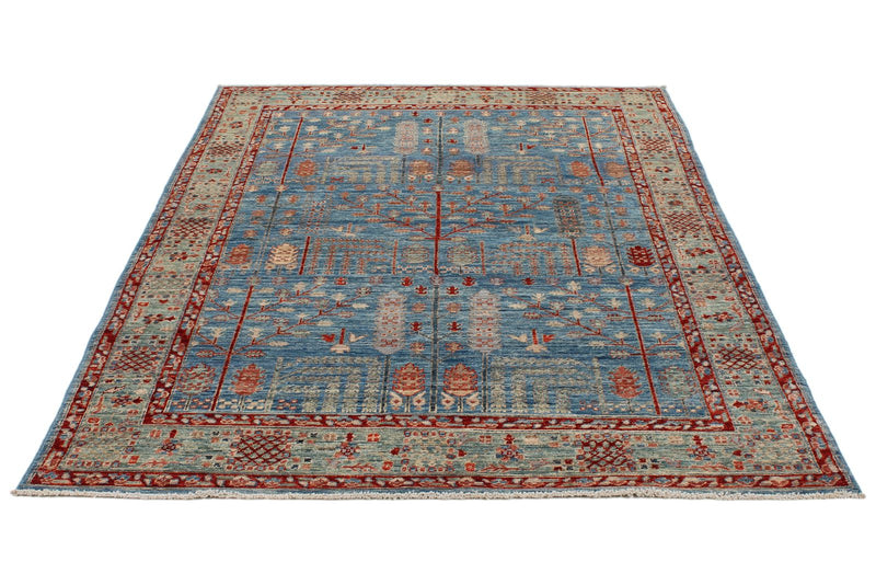 5x7 Light Blue and Light Green Anatolian Traditional Rug