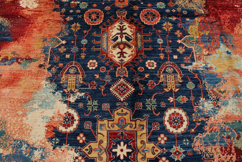 8x10 Navy and Multicolor Anatolian Traditional Rug