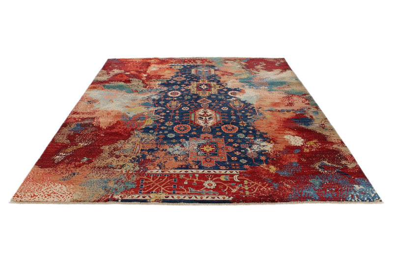 8x10 Navy and Multicolor Anatolian Traditional Rug