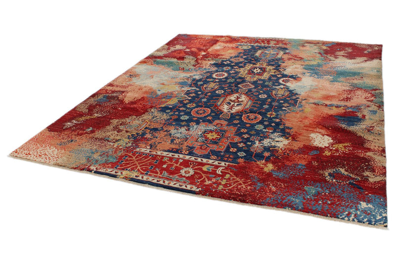 8x10 Navy and Multicolor Anatolian Traditional Rug