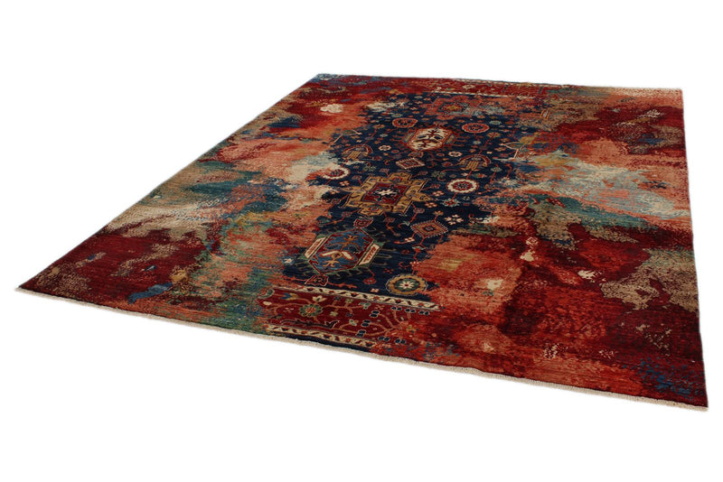 8x10 Navy and Multicolor Anatolian Traditional Rug