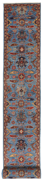 3x26 Light Blue and Red Anatolian Traditional Runner