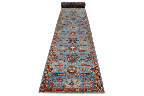 3x26 Light Blue and Red Anatolian Traditional Runner