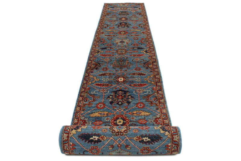 3x26 Light Blue and Red Anatolian Traditional Runner