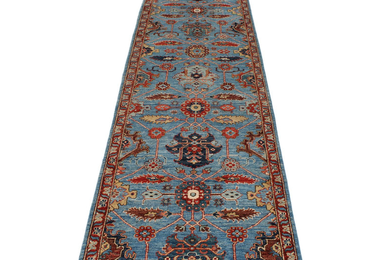 3x26 Light Blue and Red Anatolian Traditional Runner