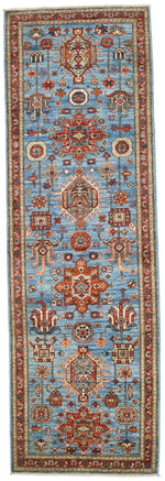 3x8 Blue and Rust Traditional Runner