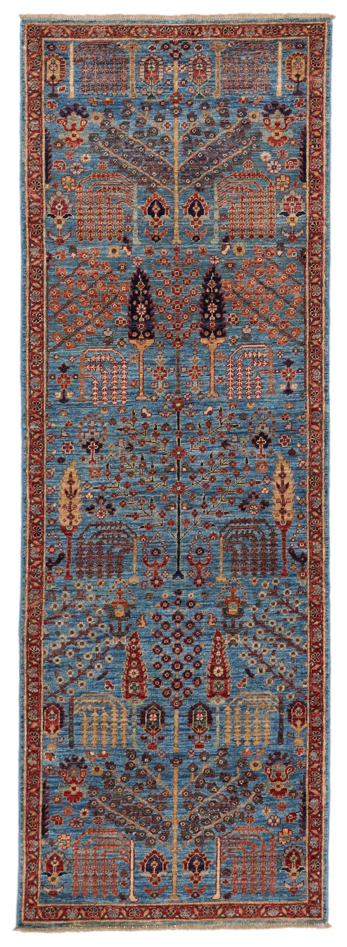 3x8 Light Blue and Rust Traditional Runner