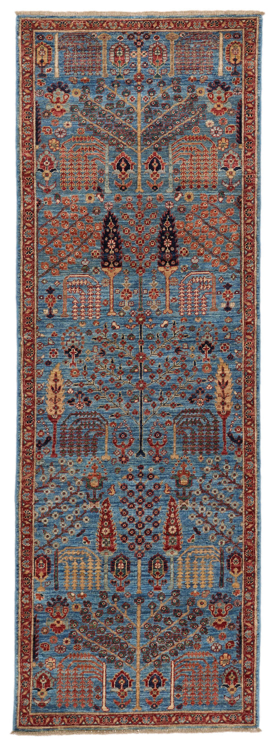 3x8 Light Blue and Rust Traditional Runner