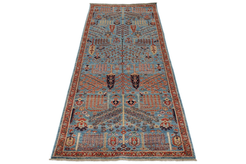 3x8 Light Blue and Rust Traditional Runner