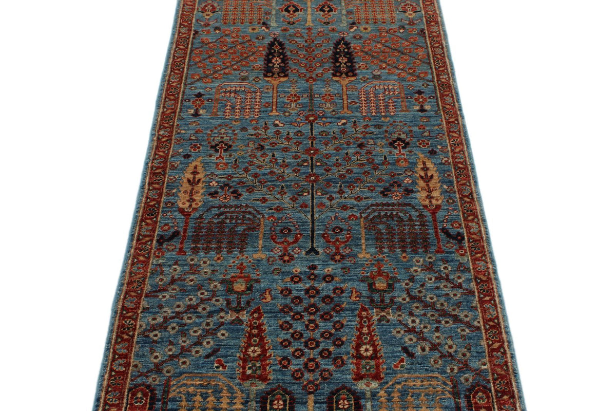3x8 Light Blue and Rust Traditional Runner