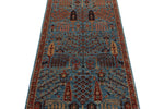 3x8 Light Blue and Rust Traditional Runner