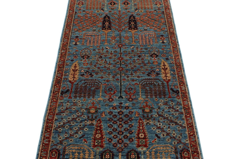 3x8 Light Blue and Rust Traditional Runner