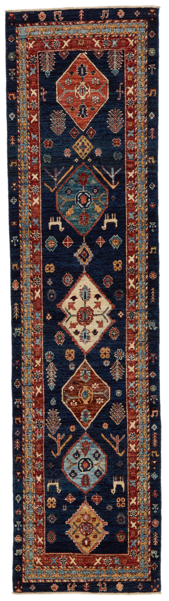 3x10 Navy and Multicolor Anatolian Traditional Runner